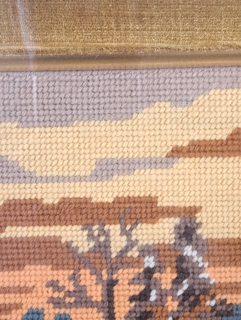 Vintage Needlepoint Framed Artwork Deer Cabins Nature Scene Woodland Classic - Picture 9 of 16
